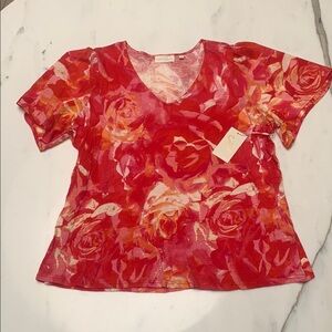 Sunny Leigh Red Pink Floral Blouse